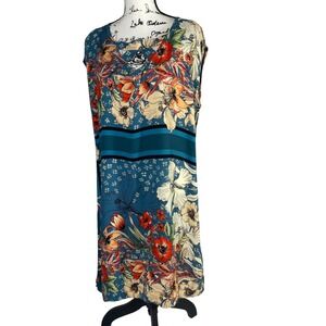 ZINZANE Women's Sleeveless Floral Midi Dress‎ Size L Blue Multicolor Tropical